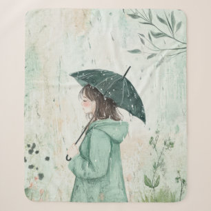 Mädchen mit Türkisschirm Regen Garten (2) Sherpadecke