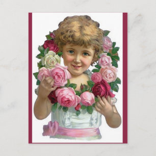 Mädchen mit viktorianischem Rosenkranz Postkarte