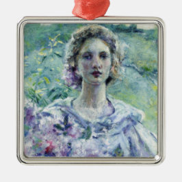 Mädchen mit violetten Blumen (von Robert Reid) Ornament Aus Metall