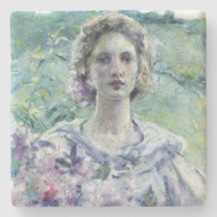 Mädchen mit violetten Blumen (von Robert Reid) Steinuntersetzer