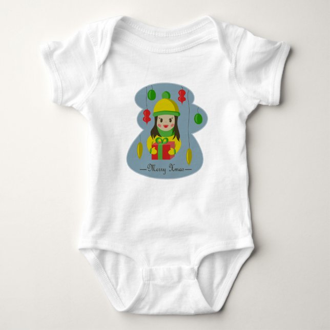 Mädchen mit Weihnachts-Geschenkboxen Baby Strampler (Vorderseite)