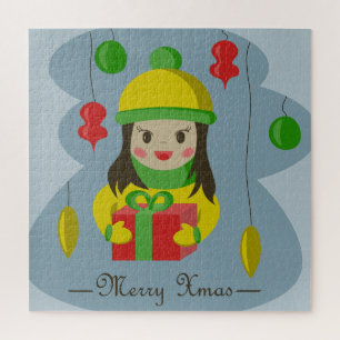 Mädchen mit Weihnachts-Geschenkboxen Puzzle