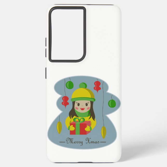 Mädchen mit Weihnachts-Geschenkboxen Samsung Galaxy Hülle (Rückseite)