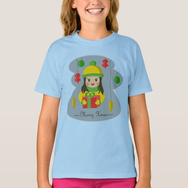 Mädchen mit Weihnachts-Geschenkboxen T-Shirt (Vorderseite)