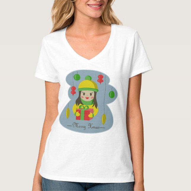 Mädchen mit Weihnachts-Geschenkboxen T-Shirt (Vorderseite)