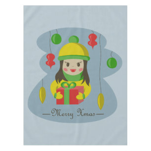 Mädchen mit Weihnachts-Geschenkboxen Tischdecke