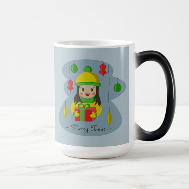 Mädchen mit Weihnachts-Geschenkboxen Verwandlungstasse (Rechts)