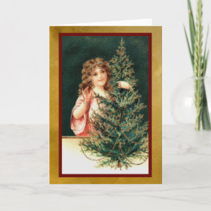 Mädchen mit Weihnachtsbaum Karte