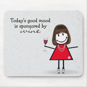Mädchen mit Wein und Sneakern Stickfigur   Mousepad