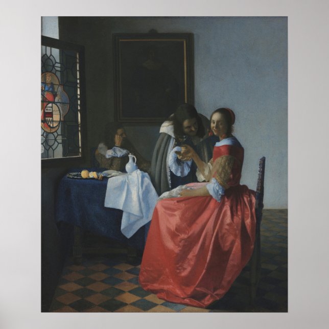 Mädchen mit Weinglas — Vermeer Poster (Vorne)