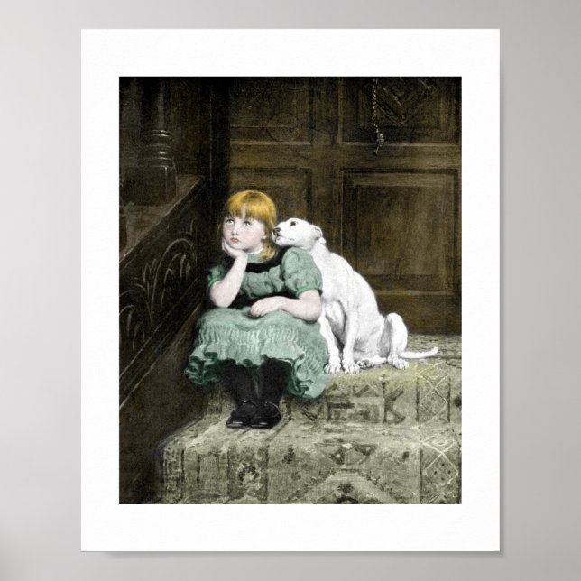 Mädchen mit weißem Hund Poster (Vorne)