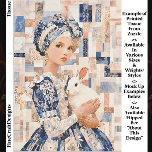 Mädchen mit weißem Kaninchen, Patchwork EB9R Décou Seidenpapier