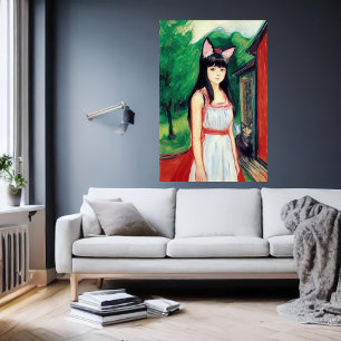 Mädchen mit weißem Kleid und Katzenohren   Art der Poster