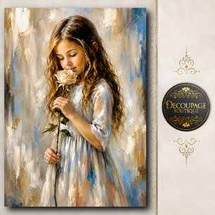 Mädchen mit weißem Rosen-Tissue-Papier Seidenpapier