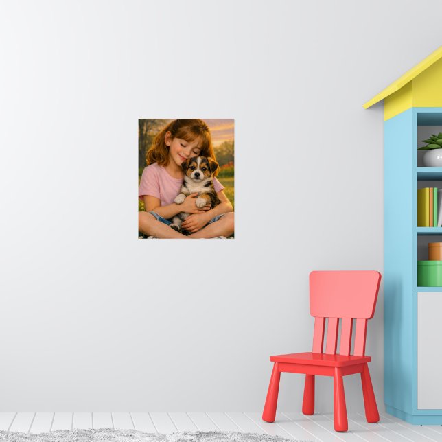 Mädchen mit Welpe Schlafzimmerposter Poster (Kinderzimmer 1)