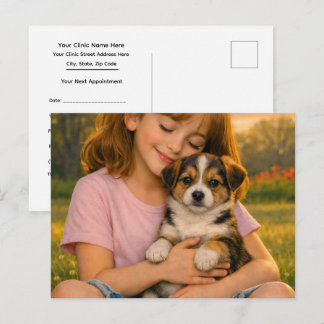 Mädchen mit Welpen Termin-Erinnerung Postkarte