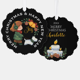 Mädchen mit White Scottie Dog, PERSONALISIERT Chri Ornament Karte