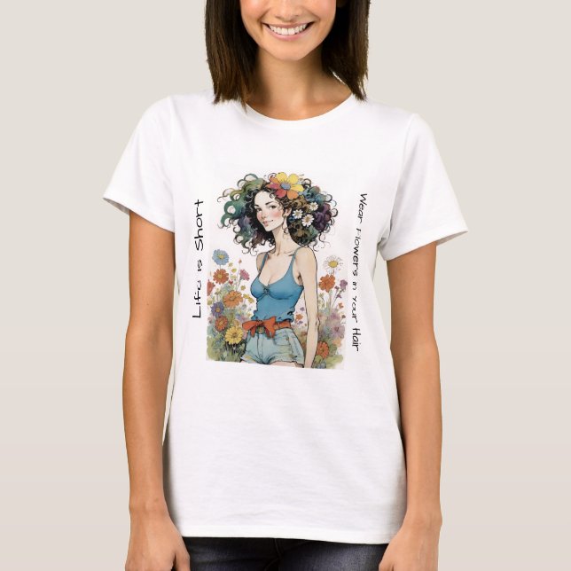 Mädchen mit Wildblumen im Haar T-Shirt (Vorderseite)