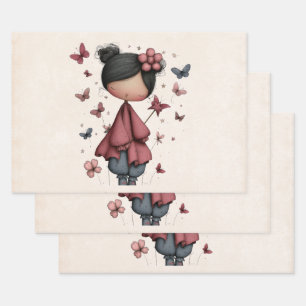 Mädchen mit Zauberstab und Schmetterlingen Geschenkpapier Set