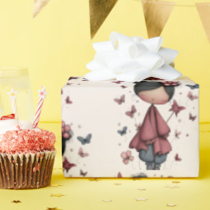 Mädchen mit Zauberstab und Schmetterlingsmuster Geschenkpapier