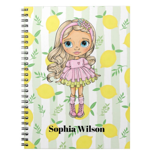 Mädchen mit Zitronen Preppy Back-To-School Notizblock (Vorderseite)