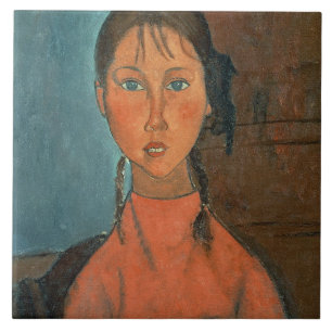 Mädchen mit Zöpfen, c.1918 (Öl auf Leinwand) Fliese