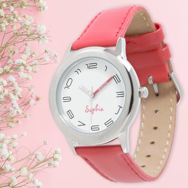 Mädchen Moderner Chic Trendy Cool Red Individuelle Armbanduhr (Girls Modern Chic Trendy Cool Red Custom Name Kids Watch)