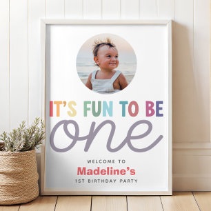 Mädchen Moderner Regenbogen 1. Geburtstags-Foto-Wi Poster