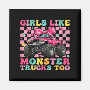 Mädchen mögen auch Monstertrucks rosa Schleifen-Tr Magnet
