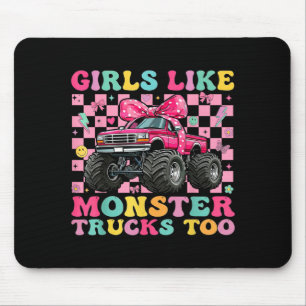 Mädchen mögen auch Monstertrucks rosa Schleifen-Tr Mousepad