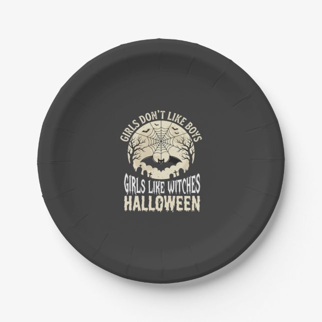 Mädchen mögen Hexen Halloween-Fledermaus-Design_1 Pappteller (Vorderseite)