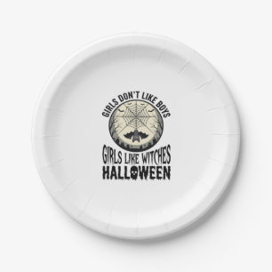 Mädchen mögen Hexen Halloween Vintage Vektor Desig Pappteller