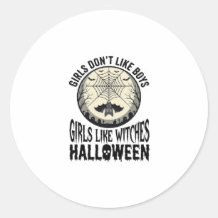 Mädchen mögen Hexen Halloween Vintage Vektor Desig Runder Aufkleber