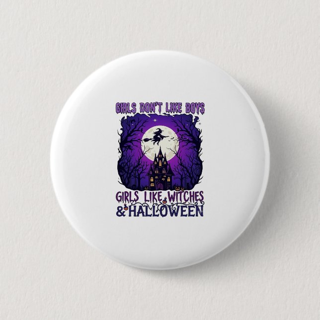 Mädchen mögen keine Hexen-Jungs Halloween Spukhaus Button (Vorderseite)