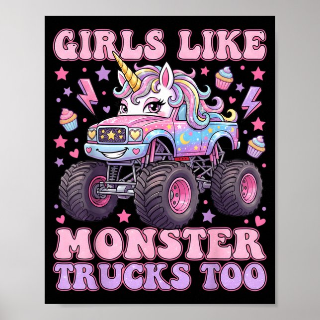 Mädchen mögen Monstertrucks auch süßes Einhorn für Poster (Vorne)
