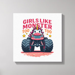 Mädchen mögen Monstertrucks auch Vintage-Einhorn-M Leinwanddruck