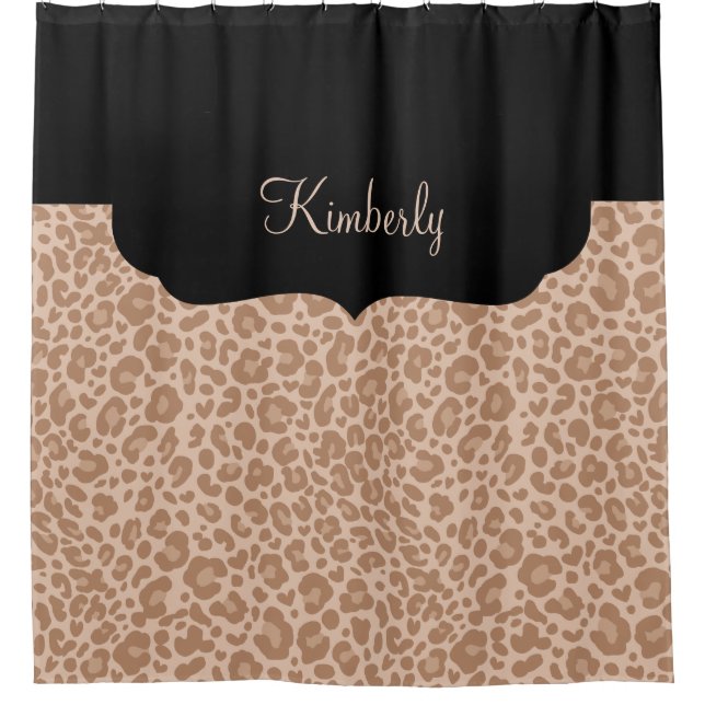Mädchen-Monogramm-Leoparden-Muster Duschvorhang (Vorderseite)