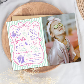 Mädchen Nacht In Pyjamaparty Tween Geburtstagsfoto Einladung