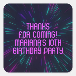 Mädchen Neon Lila Rosa Glow Party Geschenke Quadratischer Aufkleber