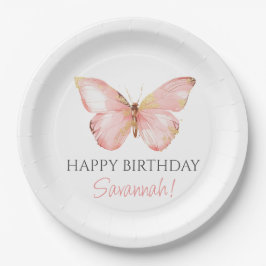 Mädchen Niedlich Blush Pink Butterfly 1. Geburtsta Pappteller