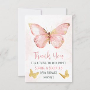 Mädchen Niedlich Blush Pink Butterfly Baby Dusche  Dankeskarte