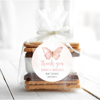 Mädchen Niedlich Blush Pink Butterfly Baby Dusche  Runder Aufkleber