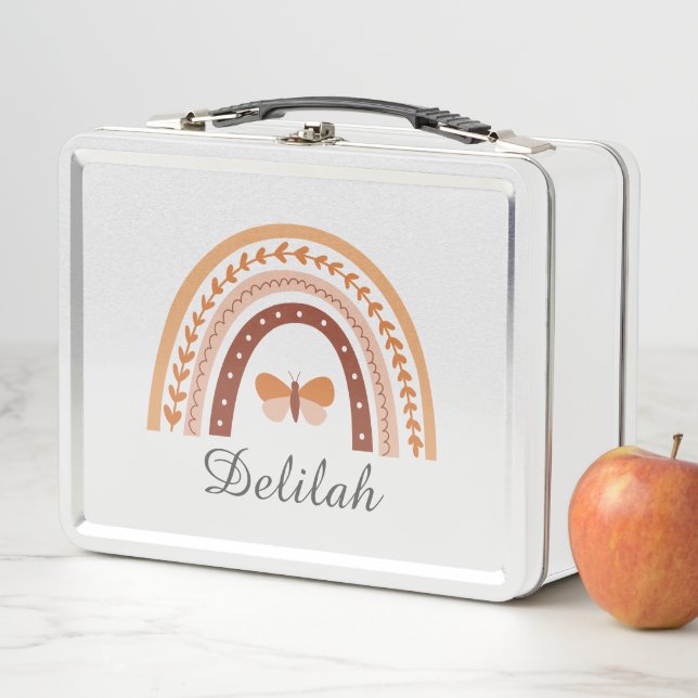 Mädchen Niedlich Boho Rainbow Butterfly Personalis Metall Brotdose (Beispiel)