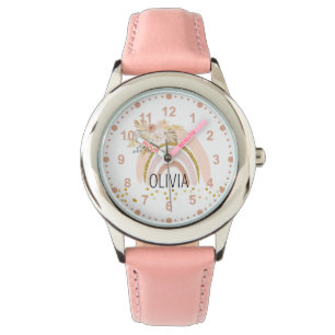 Mädchen Niedlich Boho Regenbogen Blume Rosa Indivi Armbanduhr
