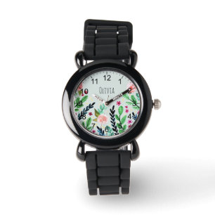 Mädchen Niedlich Botanische Blume Wasserfarbe Kin Armbanduhr