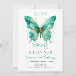 Mädchen Niedlich Butterfly 1. Geburtstag Party Einladung