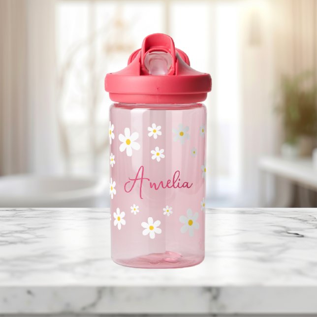 Mädchen Niedlich Daisy Rosa Personalisierte Wasser Trinkflasche (Von Creator hochgeladen)