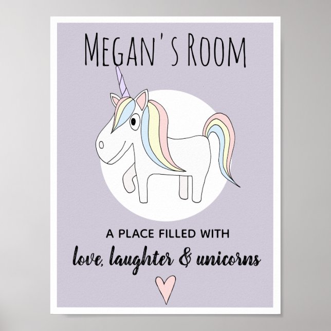 Mädchen Niedlich Doodle Unicorn Name Kinderzimmer  Poster (Vorne)