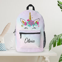 Mädchen Niedlich Einhorn und Wasserfarben Rainbow Bedruckter Rucksack