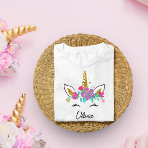Mädchen Niedlich Einhorn und Wasserfarben Rainbow T-Shirt